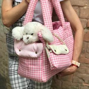 Portaperros tartán rosa bebé Mochila portadora de perro Bolsa personalizada Bolsa de algodón para bolso de perro pequeño Bolsa rosa para cachorros Mochila para perros de cumpleaños Bolso para perros de verano