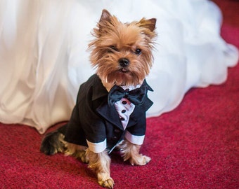 Dog wedding attire Formal suit for dog with bow tie Special occasion evening outfit for dog Swallow-tailed coat for dog Birthday dog costume