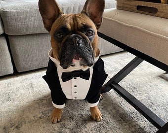 Black wedding dog tuxedo Formal dog suit French bulldog suit Luxury dog outfit Customized dog suit Birthday dog costume Dog wedding attire