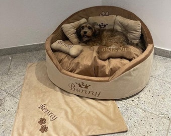Personalized Dog Bed: Beige Designer Pet Bed with Custom Embroidery