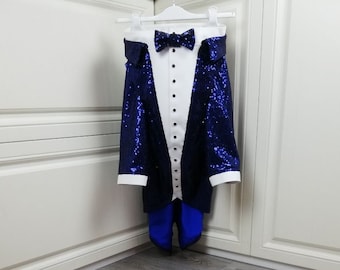 Deep blue sequins dog tuxedo Dog wedding attire Formal dog suit Dog wedding attire Birthday dog Custom made dog tux Dog ring bearer