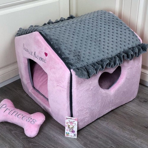 Baby Pink Golden Pet Bed Personalized Dog Bed With Tulle Skirt Etsy