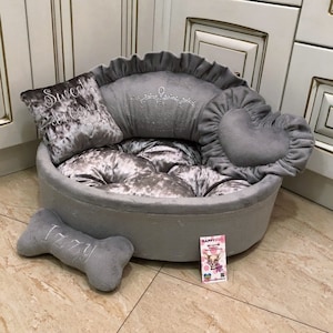 Silver velvet dog bed online