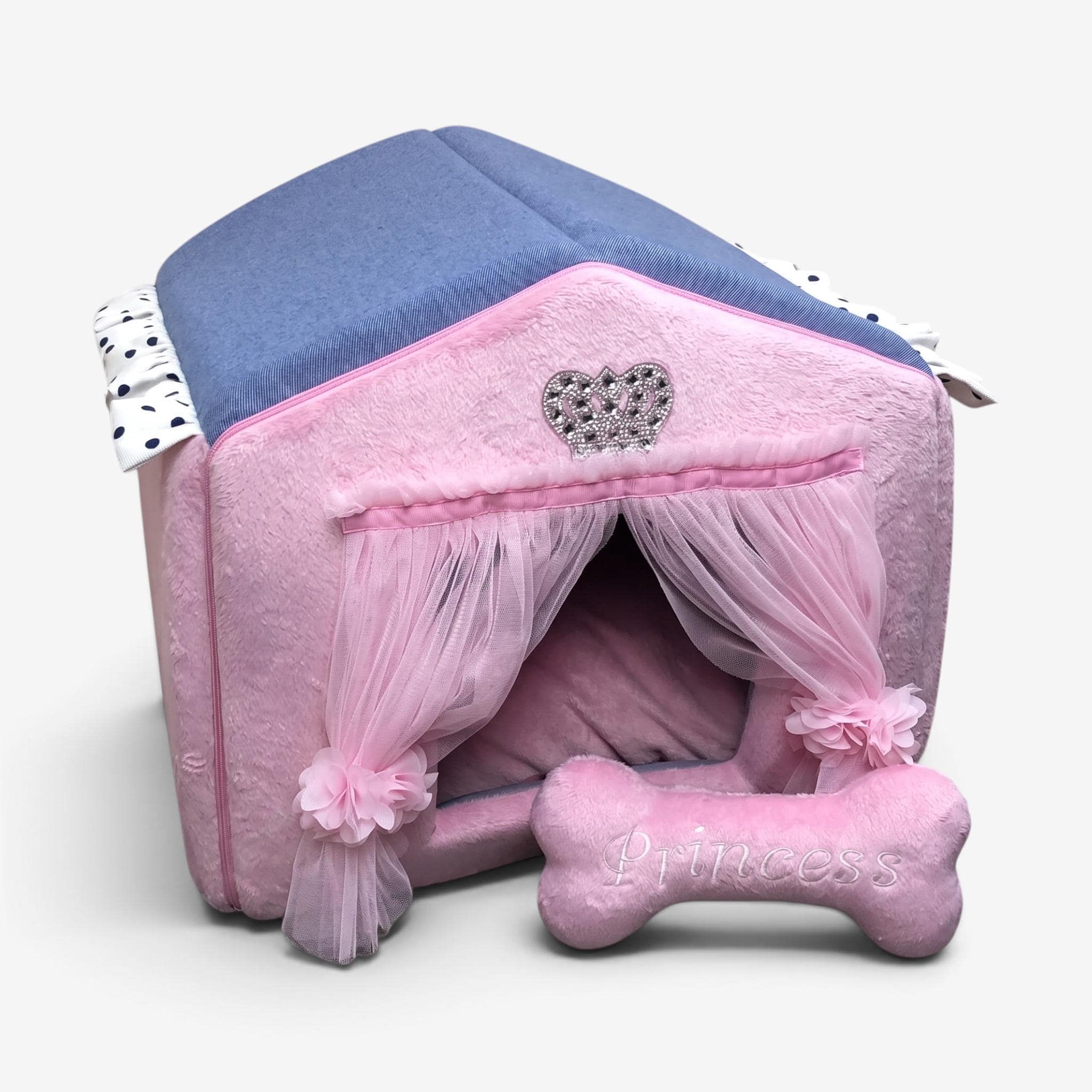Pink & Blue Denim Dog House: Luxury Minky Fur Pet Bed - Etsy Denmark