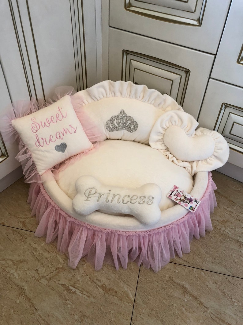 Cream and Baby Pink Princess Dog Bed With Crown Sparkles Etsy