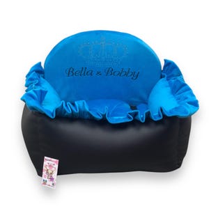 Zwart en blauw hondenautostoeltje Luxe blauwe autostoeltje Designer hondenautostoeltje Luxe hondenmand voor op reis Gepersonaliseerd autostoeltje voor hond