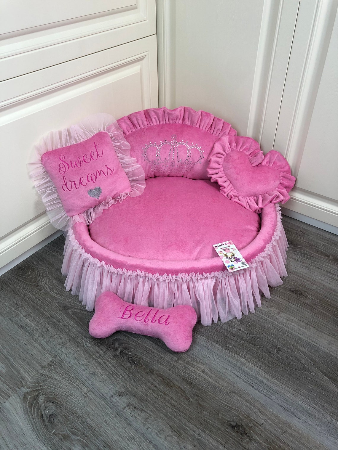 Pink Personalized Princess Dog Bed With Crown Sparkles Etsy