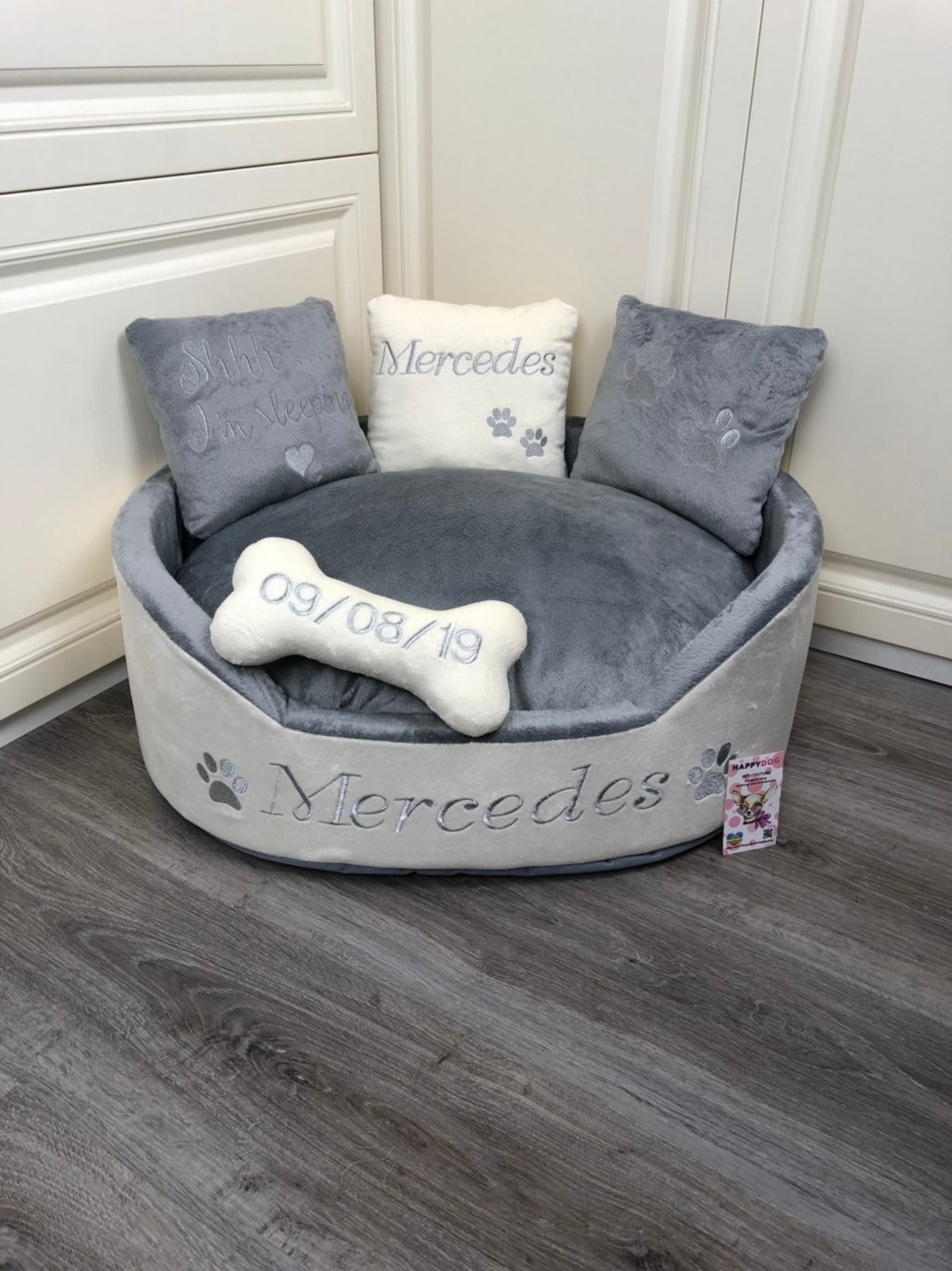 Cream and Gray Personalized Dog Bed Luxury Bed for Dog Grey Etsy