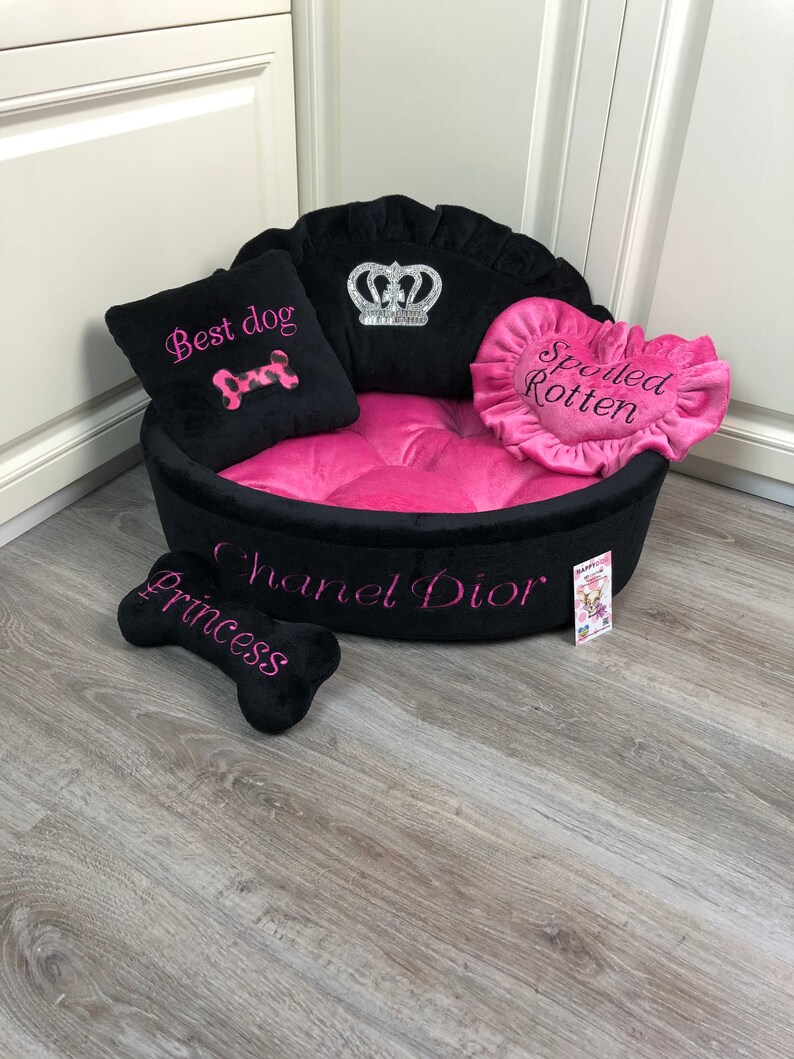 Black and Hot Pink Princess Dog Bed With Crown Sparkles Etsy