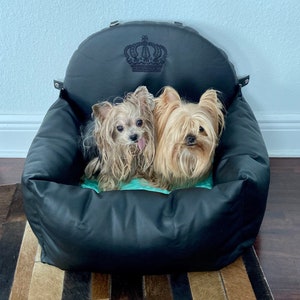 Zwart en mint luxe hondenautostoeltje Drijfpakket voor hond Designer hondenautostoeltje Luxe hondenmand voor op reis Aangepast hondenautostoeltje Hondencadeau