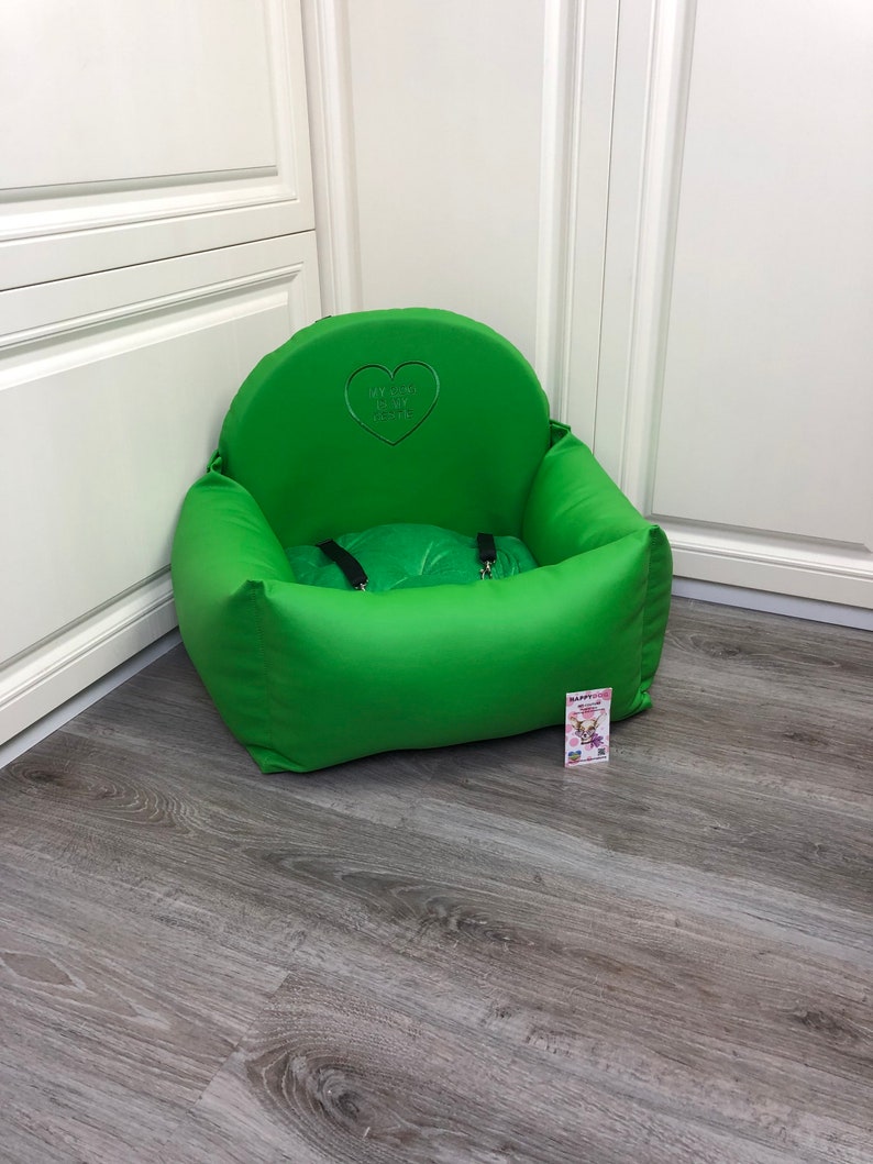 Green car seat for dog Eco leather pet car seat Luxury yellow Etsy