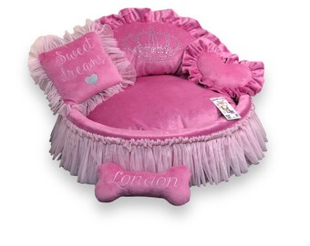 Pink Princess Dog Bed: Sparkle Crown, Luxury Pet Bed