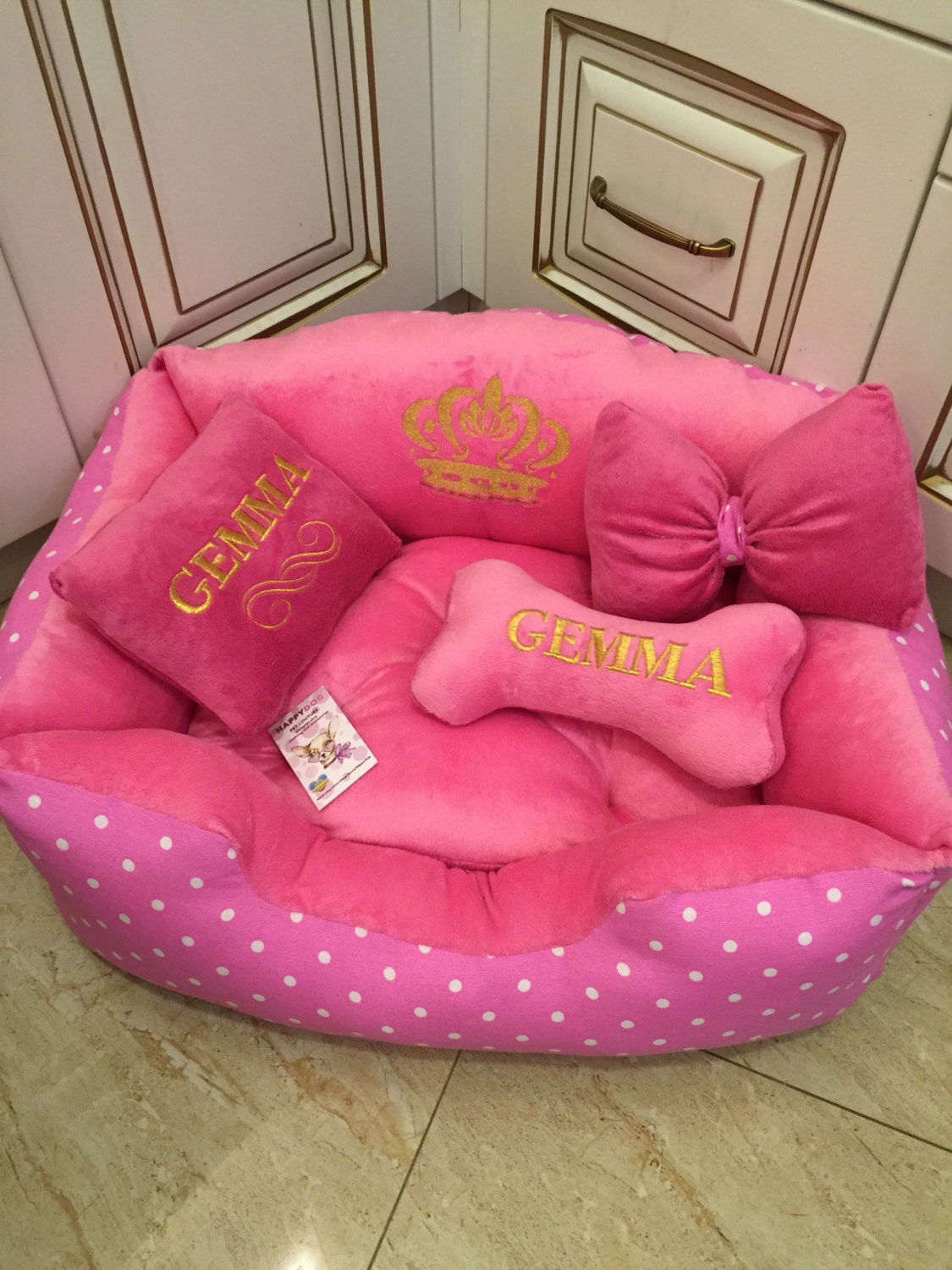 Pink and Polka Dot Dog Bed Pink and Golden Princess Dog Bed Etsy