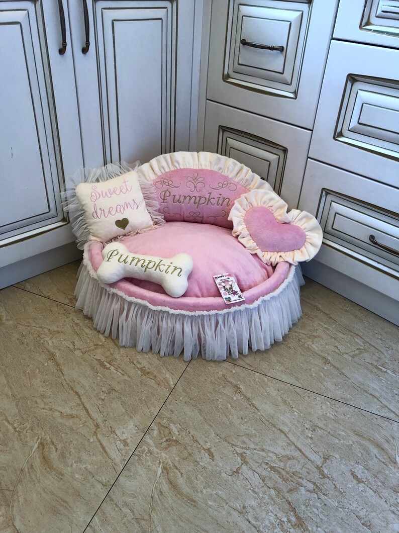 Baby Pink and Cream Princess Bed Personalized Dog Bed With Etsy