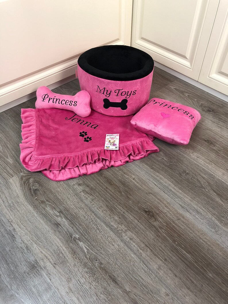 Bright pink blanket for dog Pink and black puppy blanket with Etsy