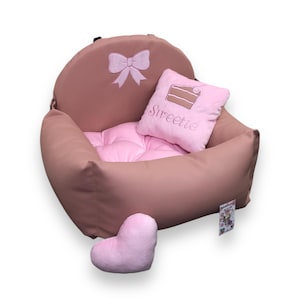 Blush en roze gepersonaliseerde hondenautostoel Ecolederen autostoel voor hond Designer hondenautostoel Luxe hondenmand voor op reis Kit voor rijden honden