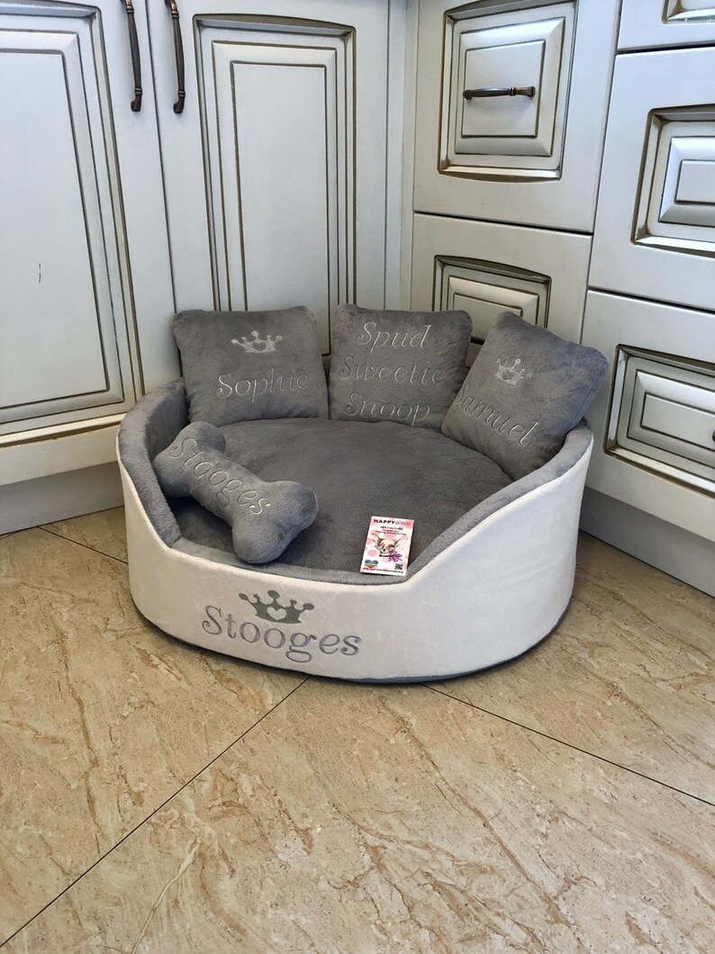 Cream and Gray Personalized Dog Bed Luxury Bed for Dog Grey Etsy