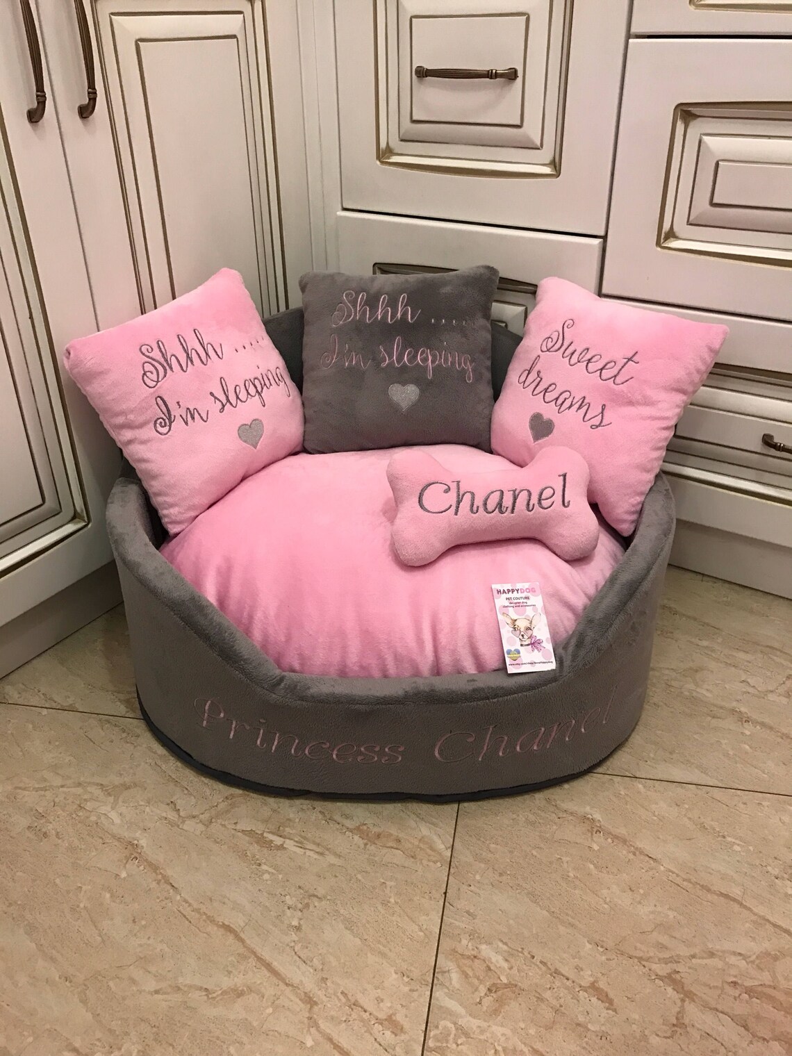Gray and Baby Pink Princess Dog Bed Designer Pet Bed Cat Bed Etsy