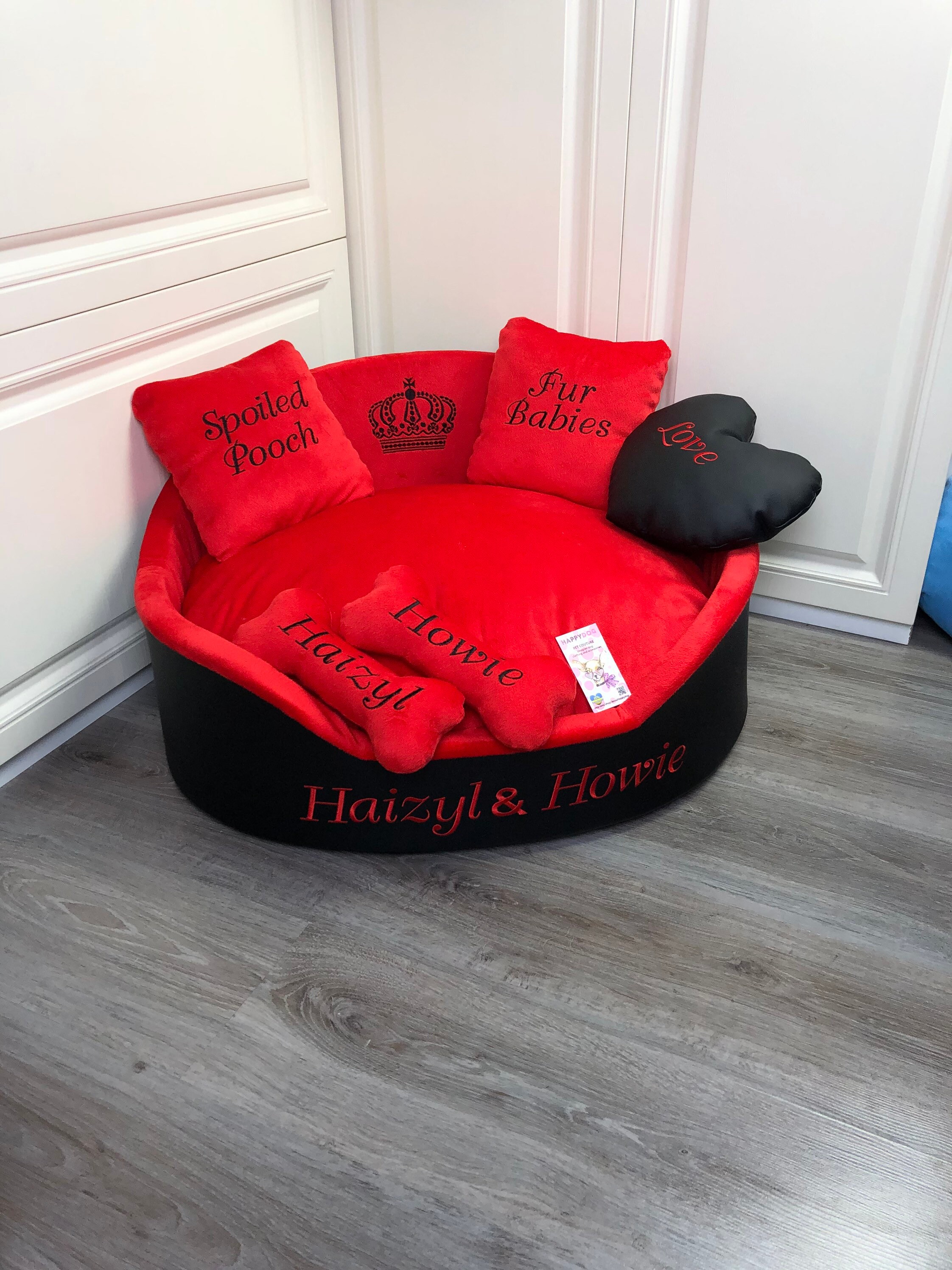 Black and Red Personalized Luxury Dog Bed Faux Leather Pet Bed Etsy