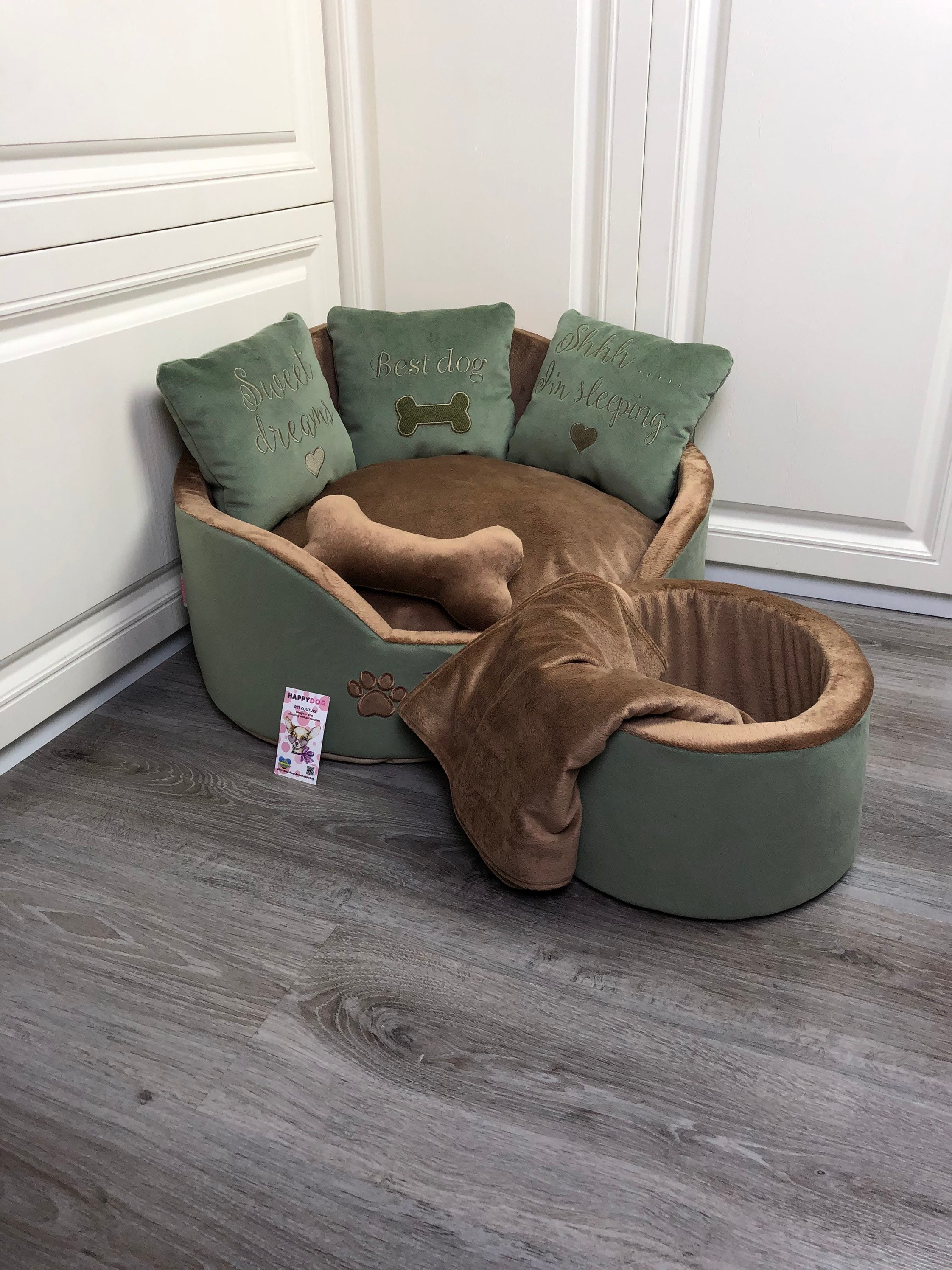 Salbei grün und braun Luxus Hund Bett Designer Haustier Bett Etsy