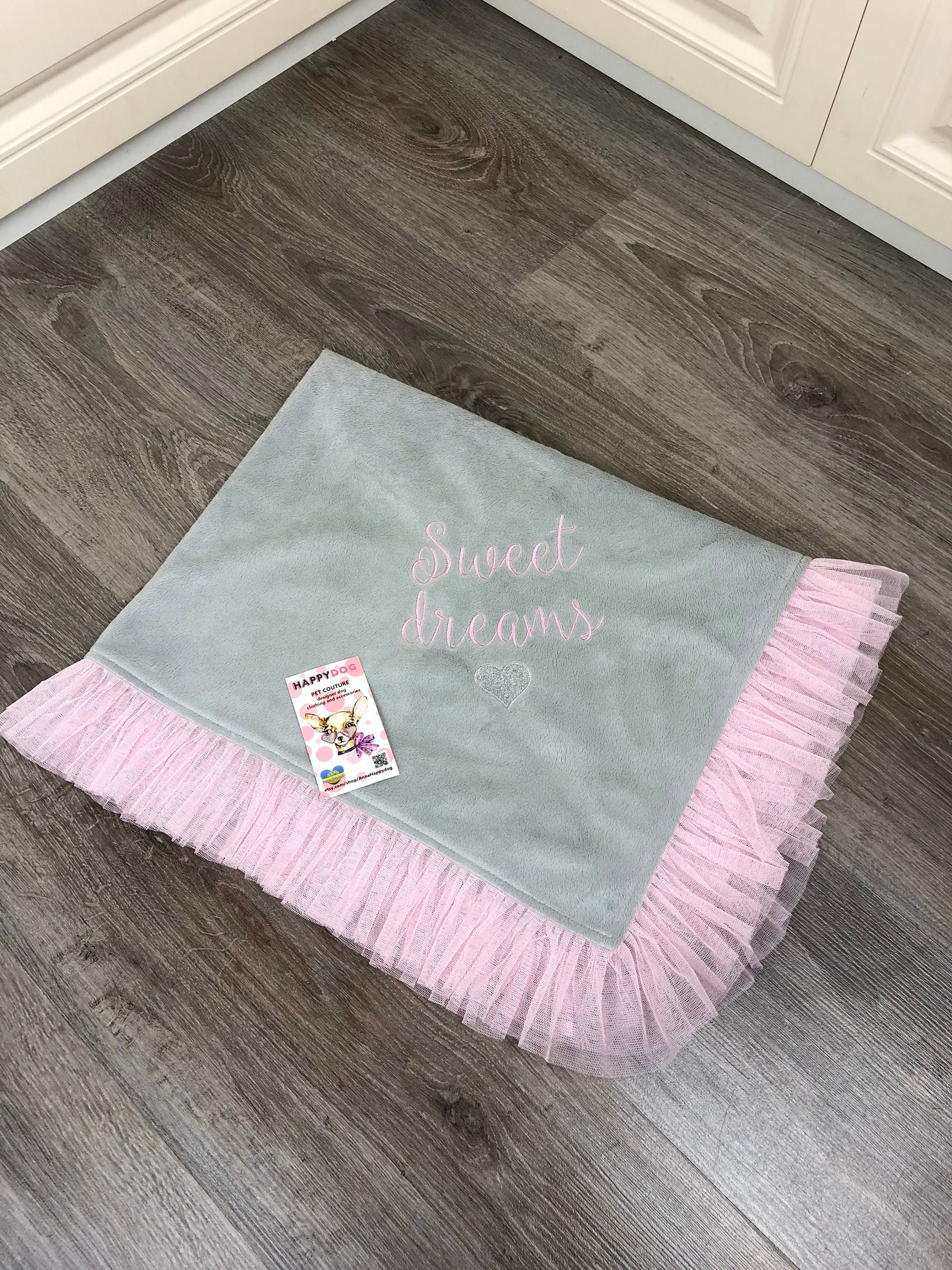 Baby pink blanket for dog Gray and pink puppy blanket Puppy Etsy