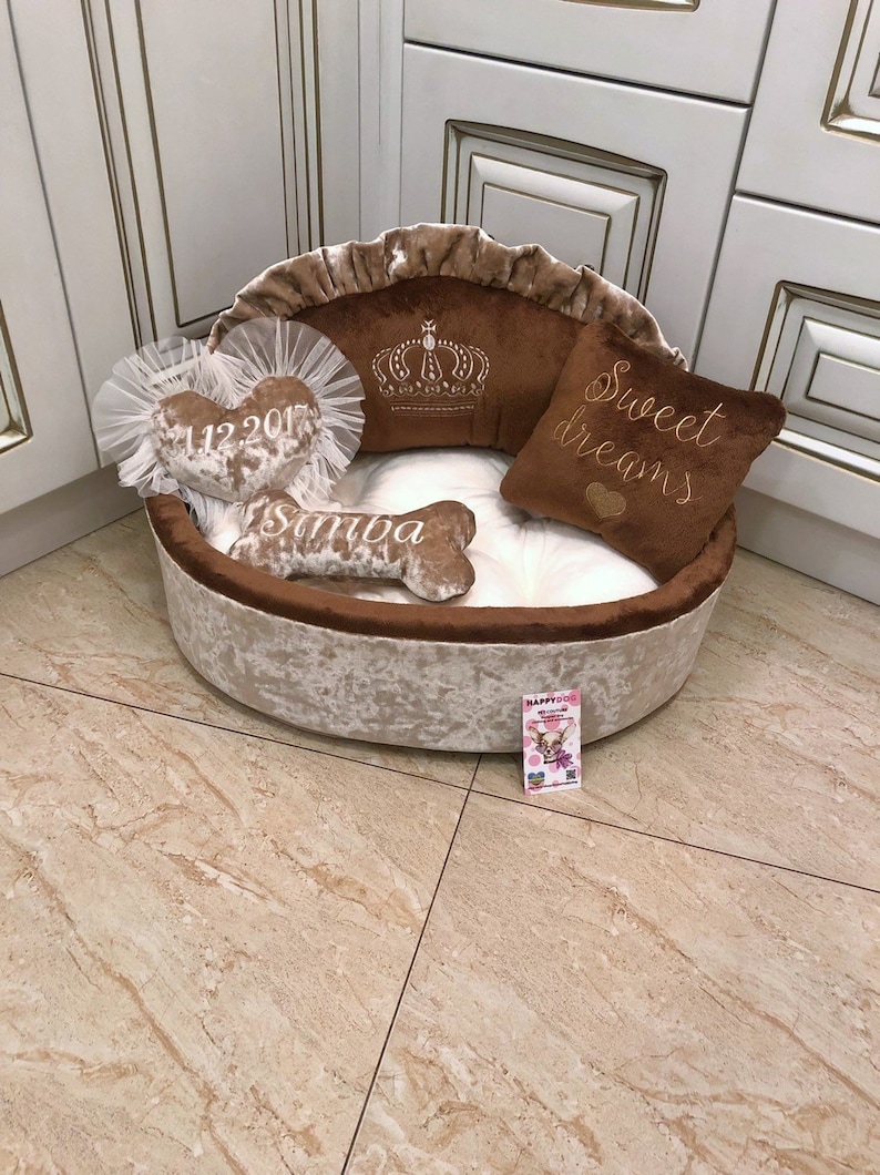 crushed velvet dog bed personalised