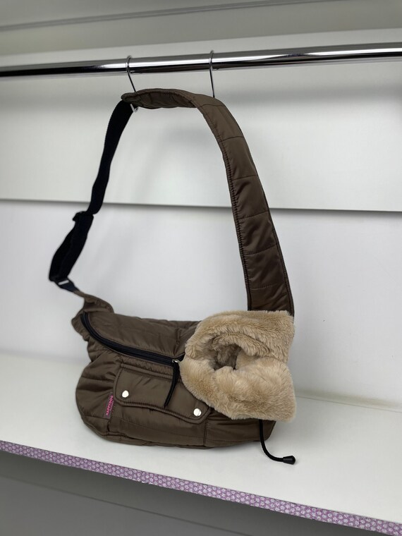 Beige Designer Sling Dog Carrier Winter Dog Bag Puppy Soft Carrier