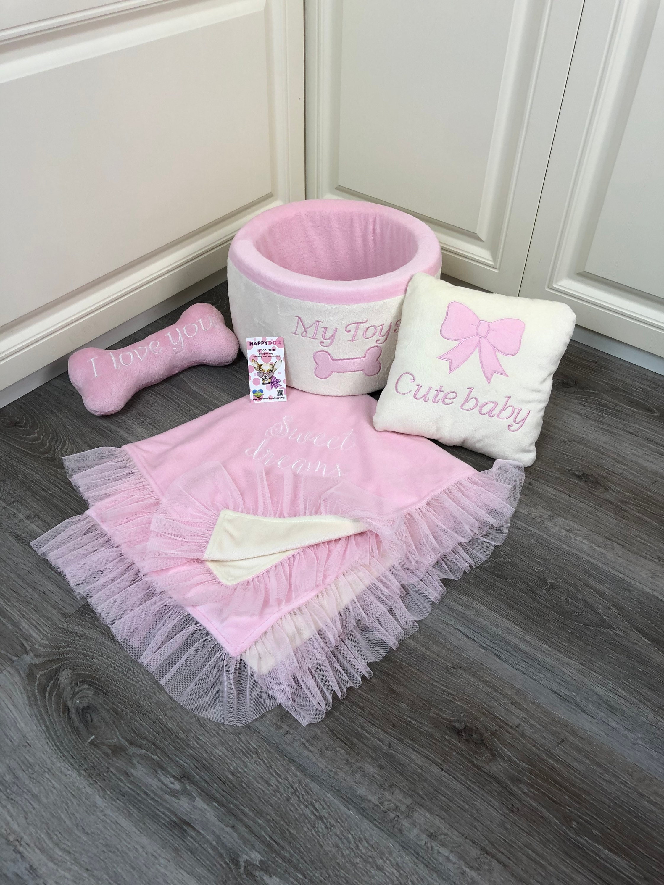Cream and Baby Pink Dog Toy Basket Toy Storage for Dog Cat Etsy