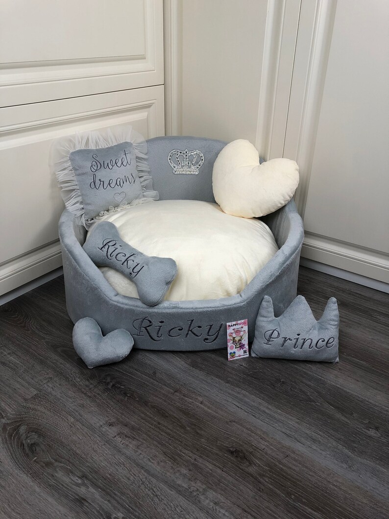 Light gray and cream luxury dog bed Gray bed for dog Designer Etsy
