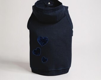Navy Blue Dog Hoodie: Custom Fit Heart Appliqué