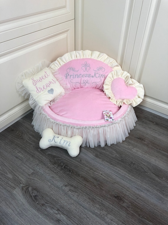 Baby Pink and Cream Princess Bed Personalized Dog Bed With Tulle Skirt  Designer Pet Bed Cat Bed Birthday Dog Present Pink Puppy Bed -  Norway