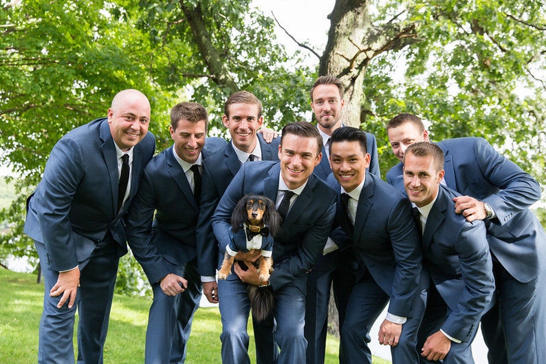 Navy blue dog tuxedo with black bow tie Dog wedding attire Formal dog suit Swallow-tailed dog coat Birthday dog costume Custom Dog wedding