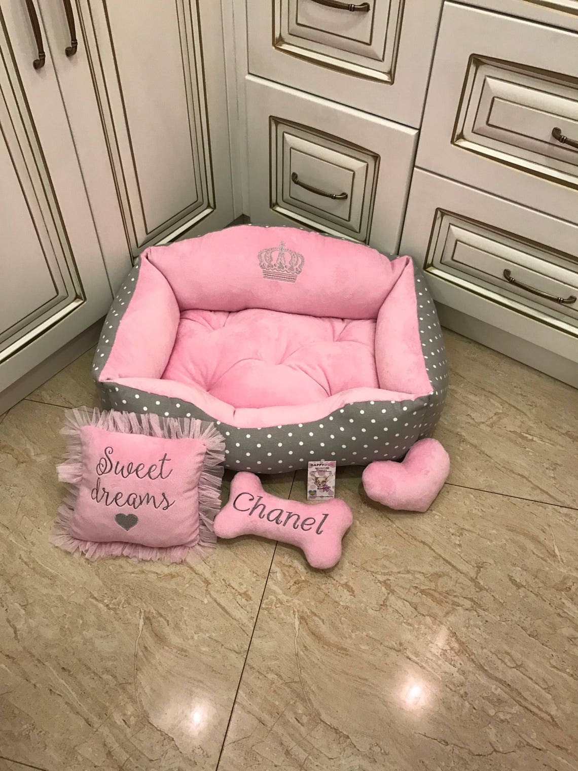 Baby Pink and Gray Designer Dog Bed Princess Dog Bed Custom Etsy