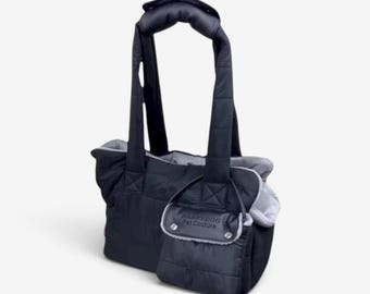 Bolsa transportadora negra de invierno para perros, bandolera cálida de piel sintética para mascotas, bolsa de viaje acolchada para perros pequeños, transportín suave para cachorros con almohada, bolsa personalizada para mascotas