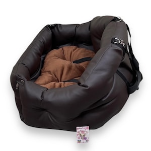 Donkerchocoladebruin luxe hondenautostoeltje Designer hondenautostoeltje Luxe hondenmand voor op reis Custom gepersonaliseerde autostoel