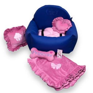 Blauw en babyroze hondenautostoeltje Luxe koningsblauwe autostoeltje Designer hondenautostoeltje Luxe hondenbed voor op reis Custom autostoeltje
