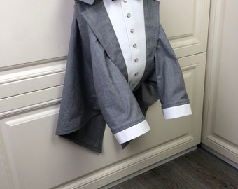 Gray dog tuxedo with burgundy bow tie English bulldog formal suit Evening dog costume Swallow-tailed coat for dog Birthday dog outfit