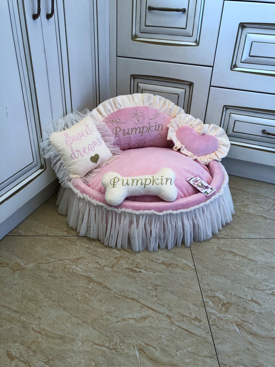 Baby Pink and Cream Princess Bed Personalized Dog Bed With Tulle Skirt Designer Pet Bed Cat Bed Medium or Small Dog Bed Pink Puppy Bed Etsy UK