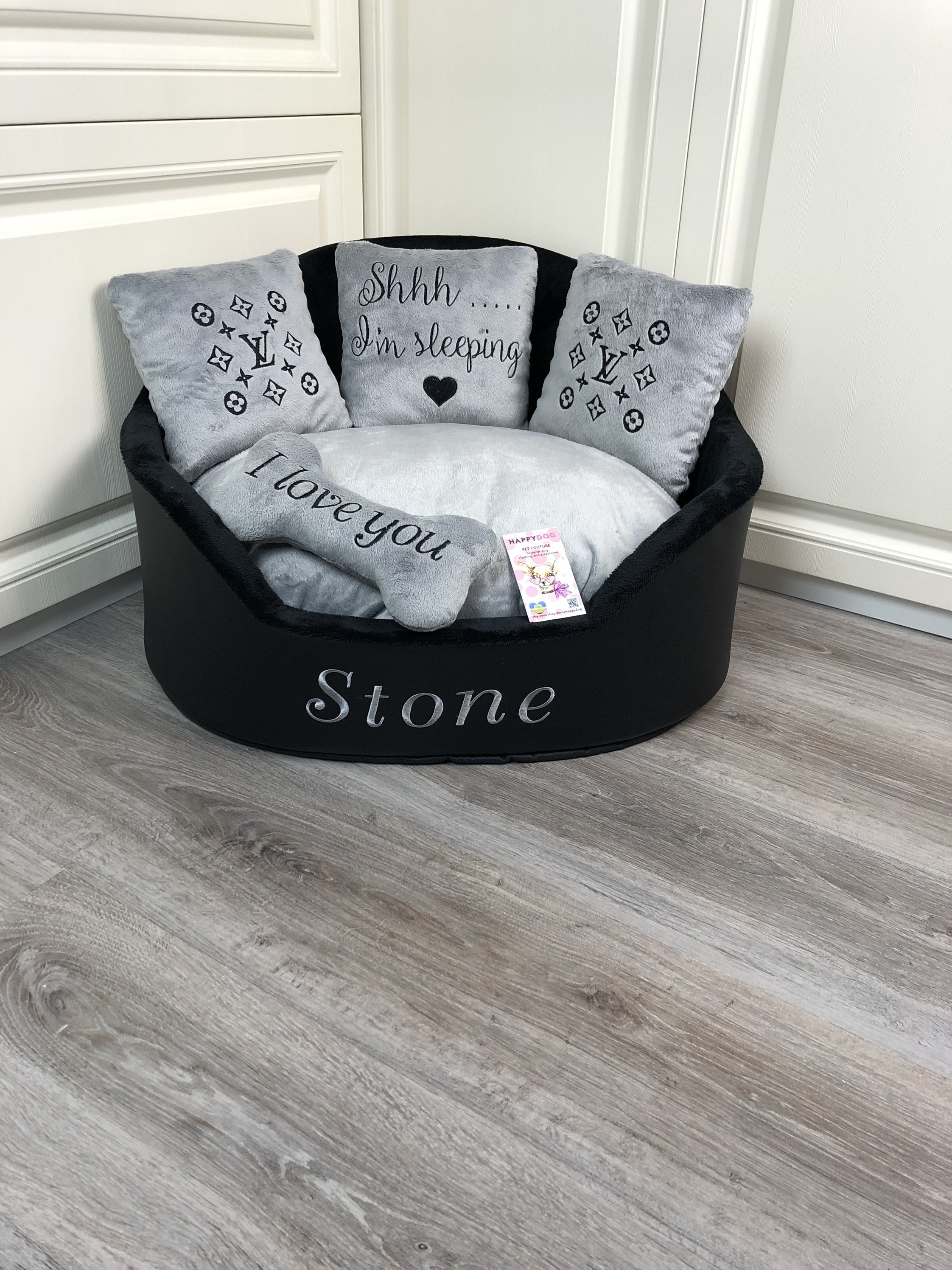 Black and Gray Personalized Luxury Dog Bed Faux Leather Pet Etsy Canada