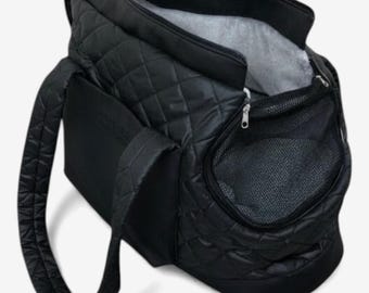 黒のキルティング犬用キャリーバッグ：小型犬用旅行バッグ