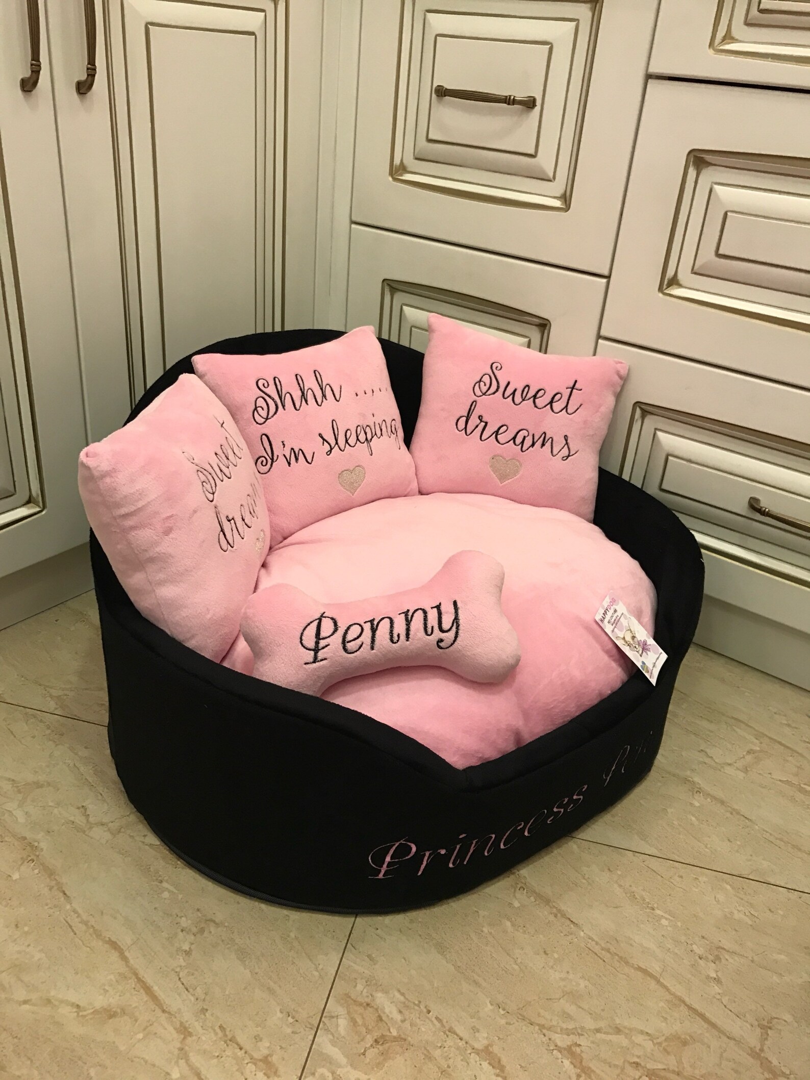 Black and Baby Pink Luxury Dog Bed Designer Baby Pink Pet Bed Etsy