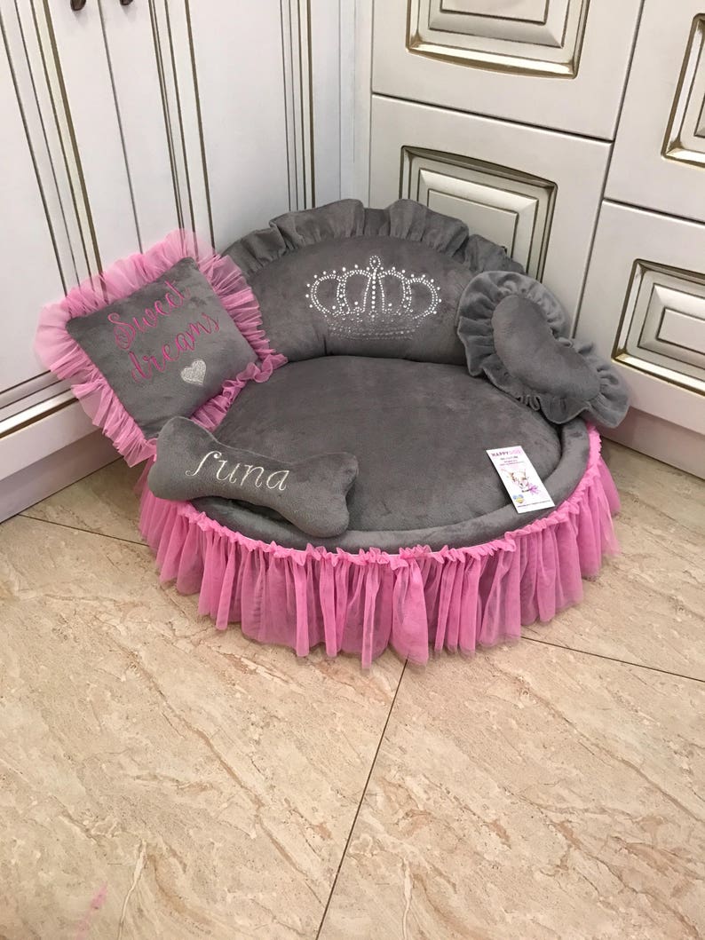 Gray Princess Pet Bed With Crown Sparkles and Bright Pink Etsy