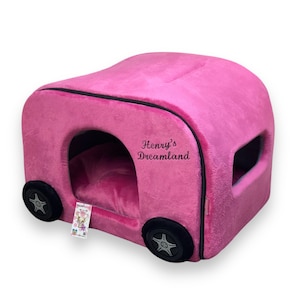 Gepersonaliseerde hondencaravan met wielen Gepersonaliseerde luxe hondenautobed Designer hondenmand Gepersonaliseerde hondenhok Hondenrijset Verjaardagscadeau voor de hond