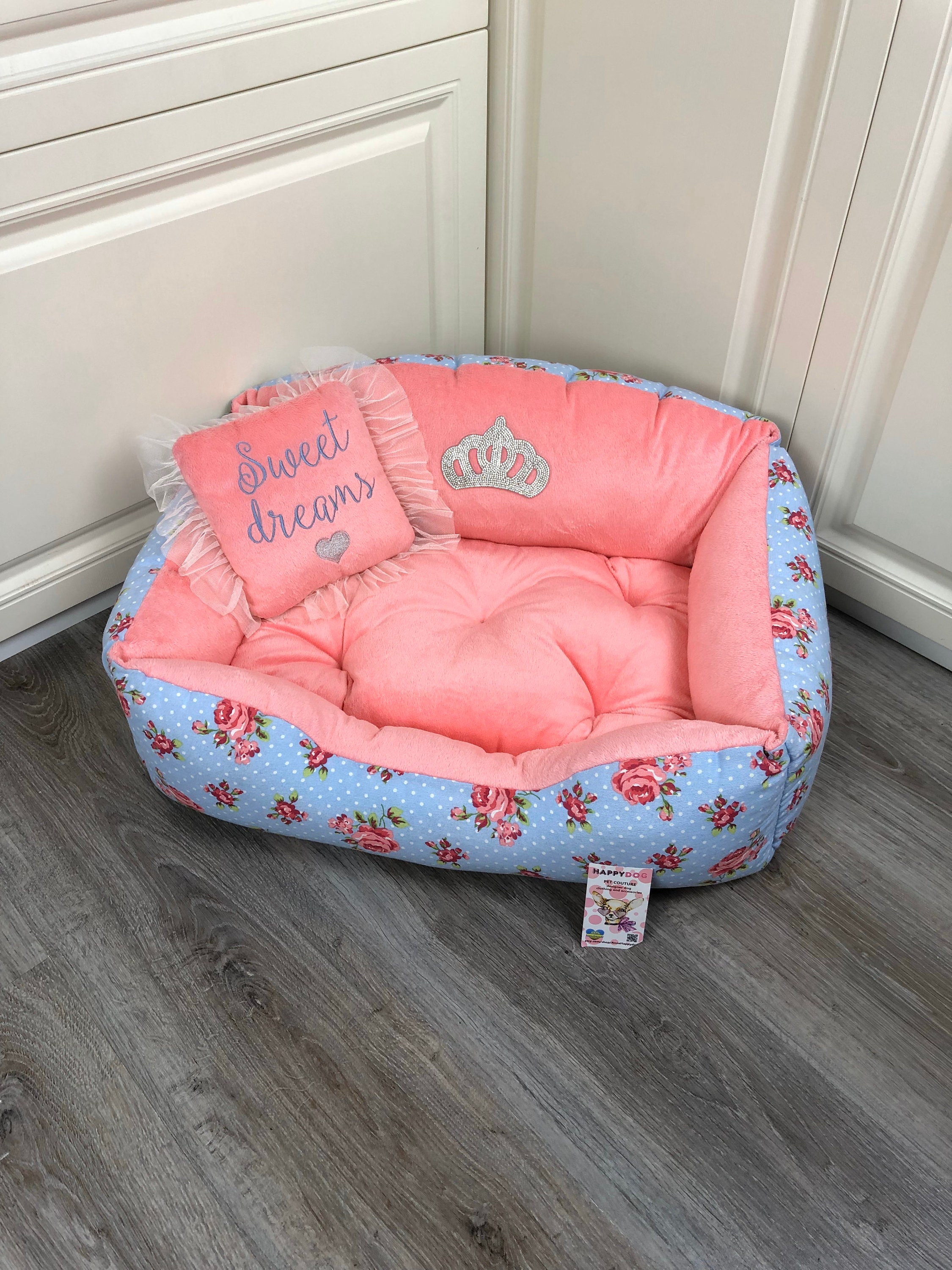 Flower and flamingo pink designer dog bed Princess dog bed Etsy