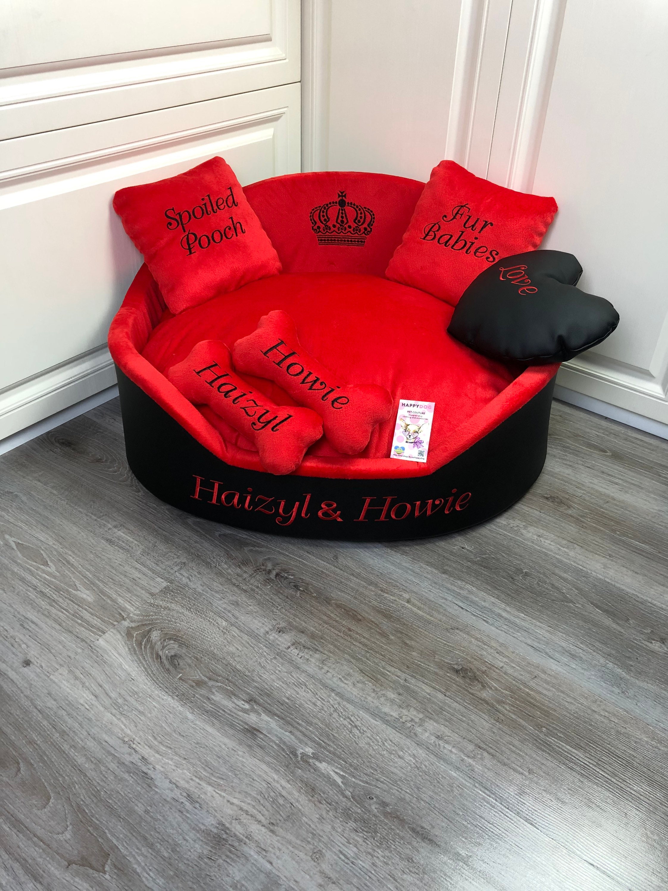 Black and Red Personalized Luxury Dog Bed Faux Leather Pet Bed Etsy