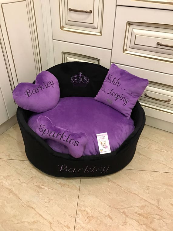 Princess Dog Bed in Purple and Black Personalized Pet Bed Large Dog Bed  Custom Made Dog Bed in Violet and Black Designer Dog Bed Cat Bed 