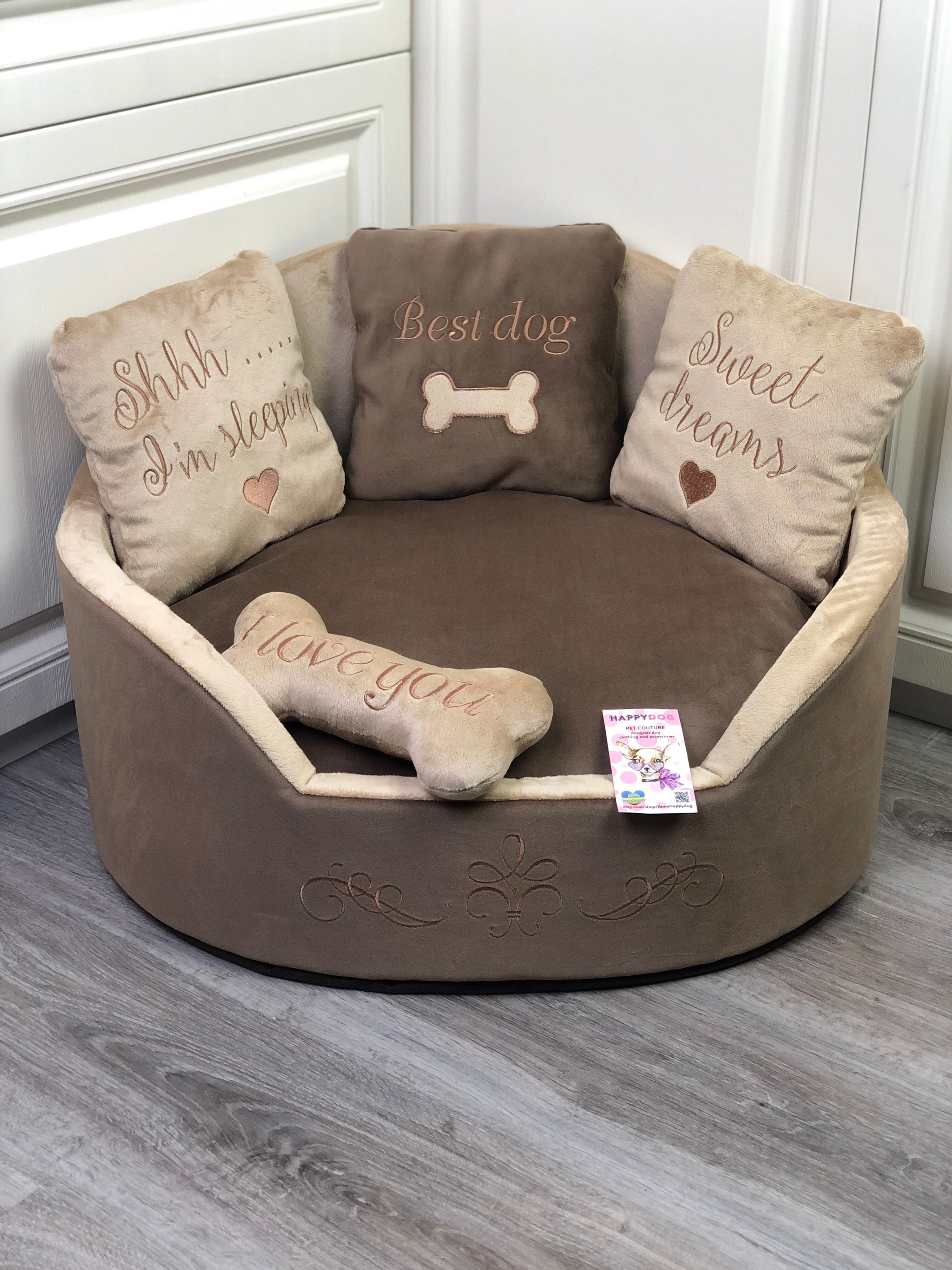 Luxury Beige and Brown Dog Bed Designer Personalized Pet Bed Etsy Canada