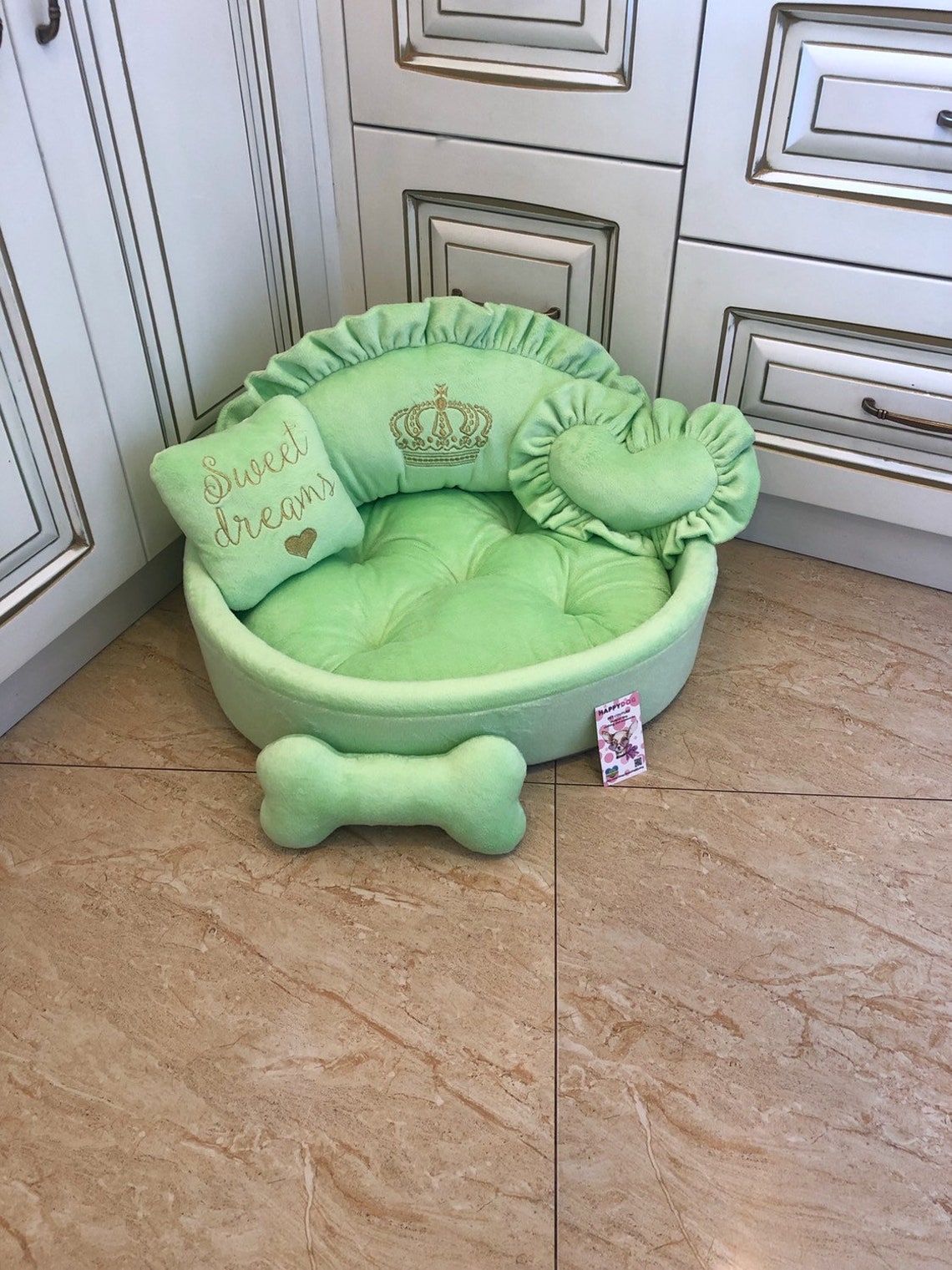 Light Green Designer Dog Bed Princess Dog Bed Personalized Dog Etsy
