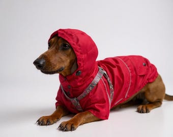 Red Waterproof Dog Raincoat for Dachshunds and All Breeds, Available in Custom Sizes