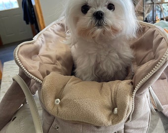 Beige luxury dog carrier Designer dog carrier Bag for small dog bag Puppy bag Warm dog carrier Winter dog bag